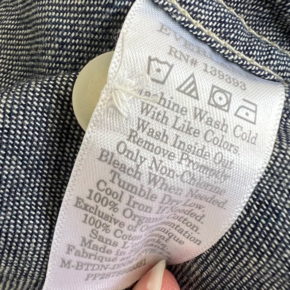 Everlane Large Organic Cotton Denim Popover 2 Button Roll Tab Sleeve Top Blue Co - Picture 4 of 7